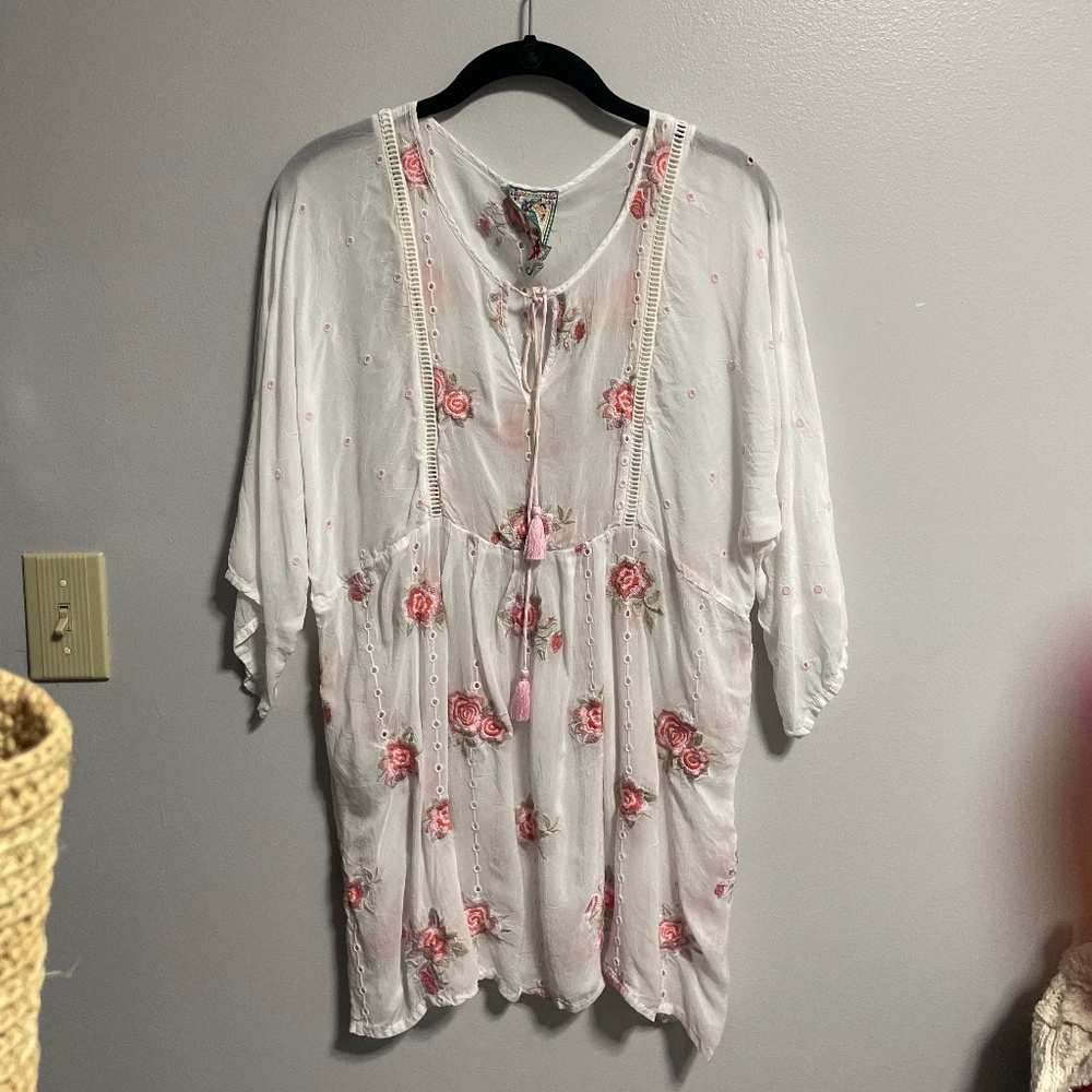 Johnny Was boho sheer tunic top blouse